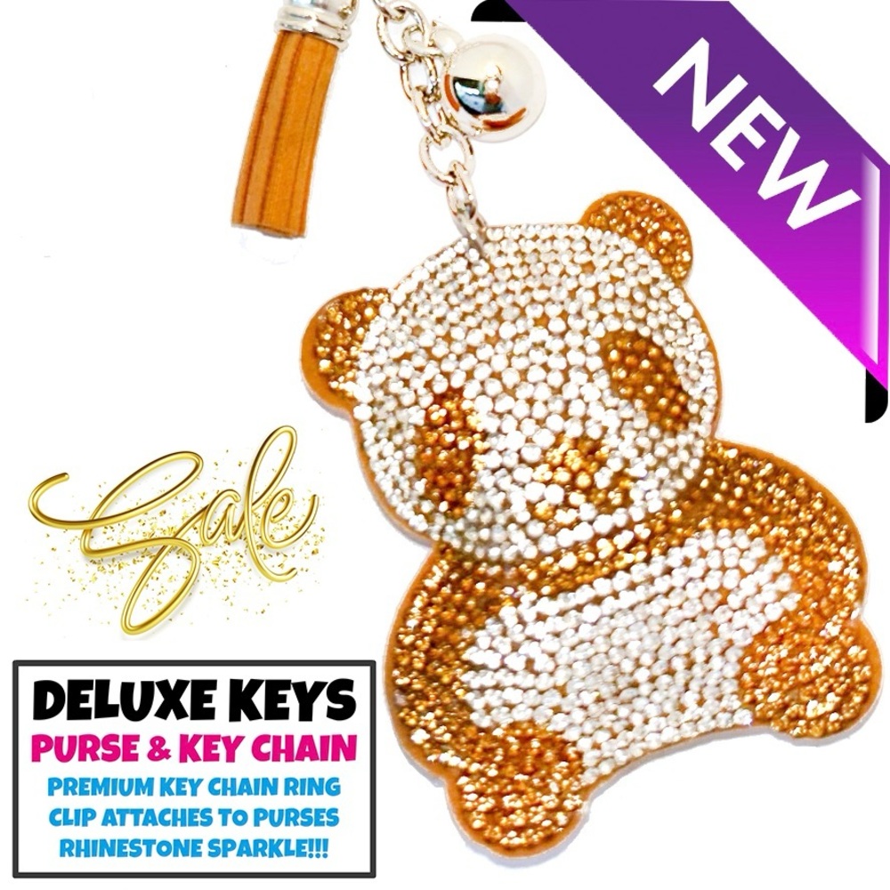 DeLuxe Keys Rhinestone Keychain/Purse Chain BEIGE PANDA